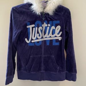 Velour hoodie with fur hood trim Justice size 12